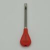 Agar Corer Lab Tool Metal Cylinder with Red Rubber handle for cutting sections of mycelium on an agar plate.