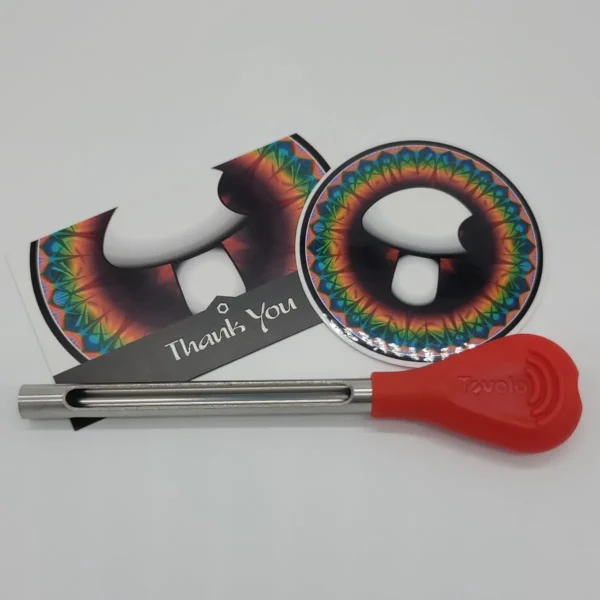 Agar Corer with red handle used to core mycelium during lab work