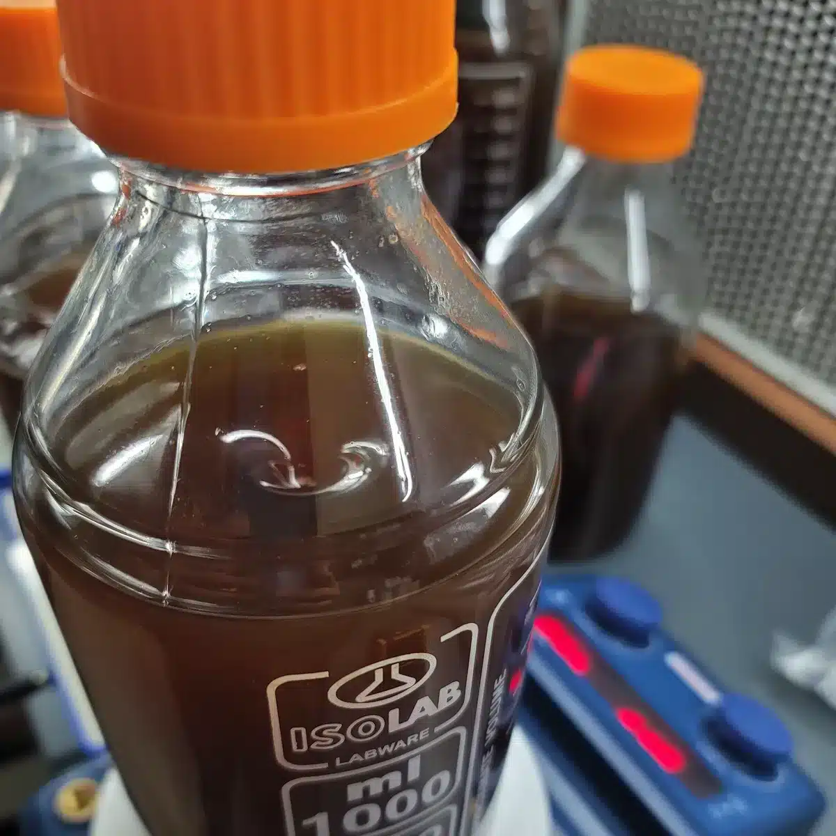 Media Bottle With Agar Media spinning on magnetic stir plate