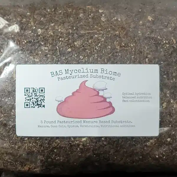 Mushroom cultivation substrate. Coconut coir, vermiculite, manure and gypsum.